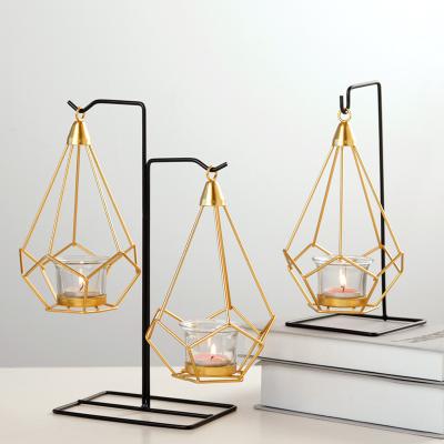 China Geometric Home Decoration Nordic Iron Candlestick Chandelier Wedding Home Decoration Metal Opens Living Room Decoration Candle Jars for sale