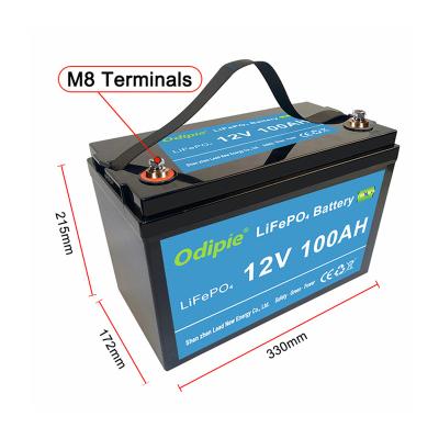 China Long Cycle Life 12v LiFePO4 Battery 100AH ​​Lithium Iron Phosphate Battery For Golf Cart/Emergency/Solar/RV 330*172*215mm for sale