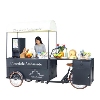 China Outdoor Street Food Cart Fast Food Coffee Cart Trailer 3 Wheels Black Snack Vending Van for sale