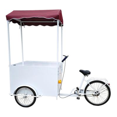 China Outdoor Street Food Cart Beste mobiele elektrische vrachtfiets trailer 3 wielen driewieler met voormand Te koop