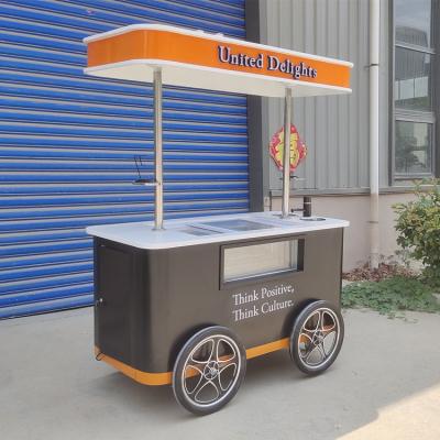 China Electric Gelato Push Food Hand Push Cooled Popsicle Beach Freezer Ice Cream Cart for sale