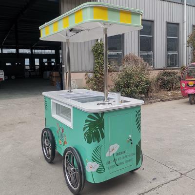 China Commerciële Mini Bevroren IJssticke Display Cart Trailer Gelato Mexicaanse Beach IJssticke Vriesmachine Hand Cart Duwen Karretjes Voor Ijs Te koop