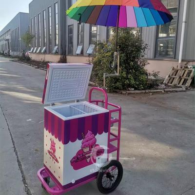 Chine Chariots de poussée de crème glacée personnalisés chariot de crème glacée mobile avec parapluie à vendre