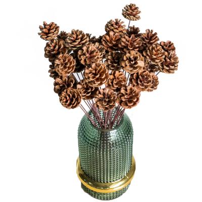 China Wedding Flower Arrangements Brown Pinecone With A Stem - Flower Plant Dried Fruit - Natural Christmas Pine Cones Ornaments For Home Decorating Fall for sale