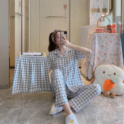 China QUICK DRY Lady Summer Sleepwear 3Pcs Suit Pijamas Home Wear Women's Casual Wear Milk Silk Cartoon Sleep Pillamas Girls Pajamas For Women for sale