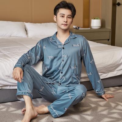 China Autumn Simple Soft Comfortable Fashion Men's Long Sleeve Pants QUICK DRY Two Piece Nightgown Knitted Cotton Home Pajamas for sale