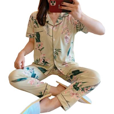 China Wholesale QUICK DRY Women's Sleepwear 2 Sets Nightgown Slim Loose Cardigan Lapel Short Sleeves Set Pajamas Leisure Home Wear Sleepwear for sale