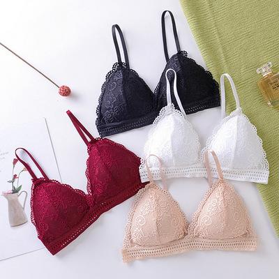 China Adjustable Straps QUICK DRY Bralette Tops Triangle Cup Bra Wireless Women Floral Lace Bra for sale