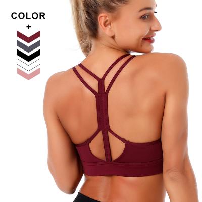 China 2021 New Fashion Style Breathable Low Cut Mesh Workout Bra Straps Sports Crop Top Backless Training Bra For Women for sale