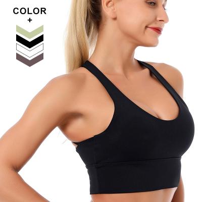 China Breathable Strappy Back Sports Bra Women Stretchy Back Bra Halterneck Crop Top Yoga Bra Four Way Crossover for sale