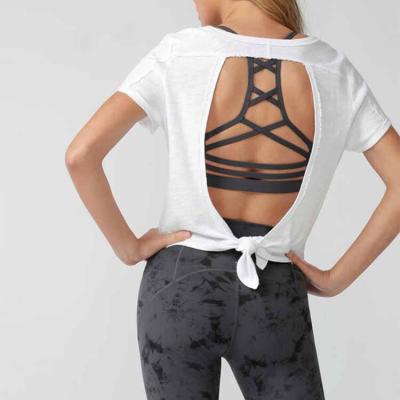 China Factory Wholesale White Breathable Yoga Workout Clothes Shape T-shirt Halter Short Sleeve Sportswear for sale