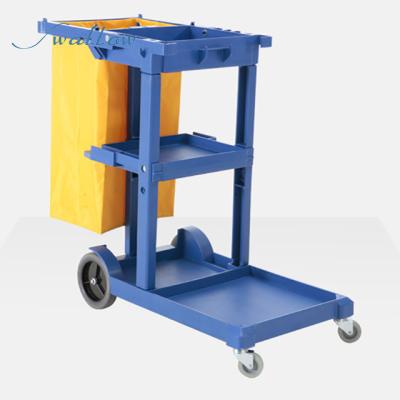 China Plastic Janitor Cleaning Cart with 3 Shelves, Cart with Wheels Easy Movable and Tool Storage Vinyl Cleaning Bag for Housekeeping for sale