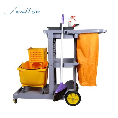 China PP Material Rectangular Housekeeping Service Cart Eco-friendly Plastic Cleaning Janitor Cart - Swallow for sale