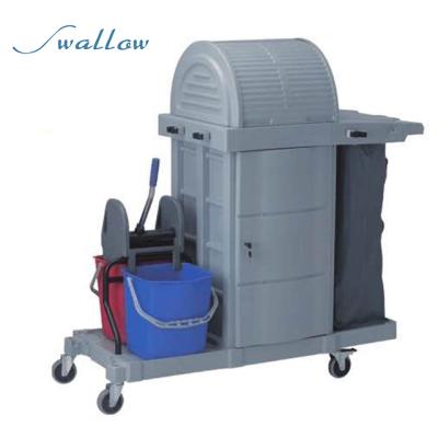 China Outdoor Universal Plastic Hotel Service Trolley Doorman Commercial Cleaning Carts for sale