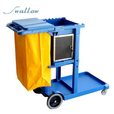 China Hotel Quality Household Trolley Multifunctional Cleaning Trolley With Storage Lock Box for sale