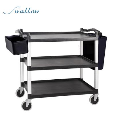 China For Cleaning Plastic Black Gray Color Utility Service Cart with Three Shelves for sale