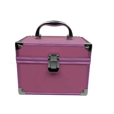 China Fashionable Young Pink Aluminum Makeup Box Portable Cosmetic Case With Mirror For Travel for sale