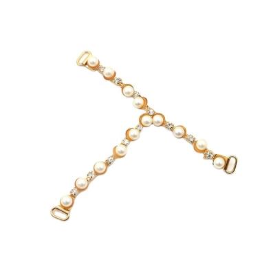 China Shoe Buckle T Type Chain Jewel Pearl Shoe Decoration European Style Shoe Accessories For Sandal Shoe for sale