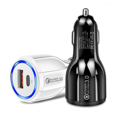 China Type-C 18W LED Mobile Phone Palladium Charging Mobile Phone Fast Car Charger USB Adapter for sale