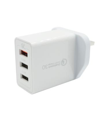 China UK Multi Port USB Wall Charger Adapter QC3.0+2.4A 3 Ports USB Cell Phone Plug Fast Charger for sale