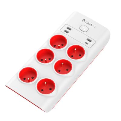 China With multiple 1.5m cable and French 6-way power strip USB plug surge protection with switch and 4 USB ports for sale