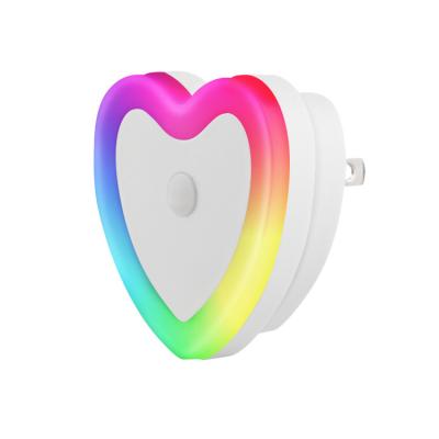 China Lowest Price Factory USA 120V AC 60HZ 0.4W Zero Direct Night Light Colorful Heart Night Light With Light Detection for sale