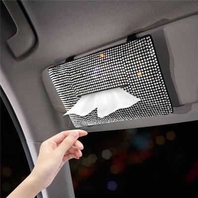 China Multifunctional Covered Car Hanging Block Shaped Crystal Auto Tissue Holder Modern Rhinestone Styling Diamante Cover for sale