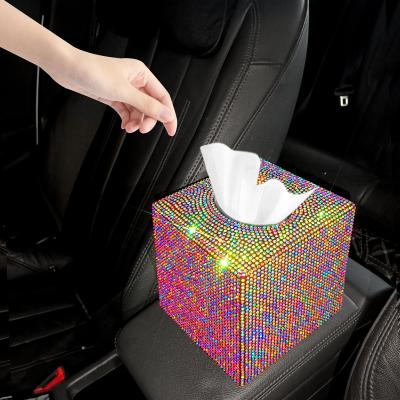 China Modern Bling Crystal Napkin Holder Car Tissue Box Holder Pumping Luxury Square Paper Case Dispenser For Home Office Car For Women for sale