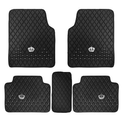 China High End High Quality Car Foot Mats Universal Luxury Car Foot Mats Non-slip Leather Floor Mats With Diamond Crow for sale