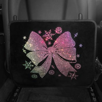 China Diamond Rhinestone Bling Car Accessories Luxury Interior Styling Bowknot Kick Mat Car Back Seat Pad Anti Cover Protector for sale