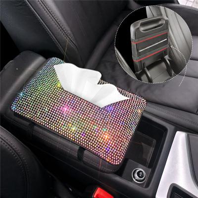 China Luxury Bling Diamond Car Sunshade Tissue Box Armrest Tissue Box Holder Backseat Tissue Holder for Women and Girls for sale