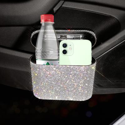 China Car Bling Trash Can Stored With Lid Luxury Organizer In Car Trash Can Waste Bin Car Interior Accessories for sale