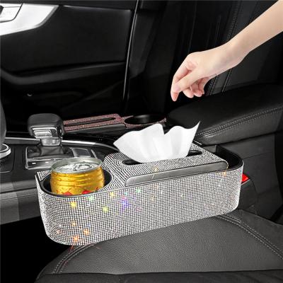 China Luxury Car Seat Slot Notch Sparkle Rhinestone Crystal Auto Drink Pockets Organizers Bling Storage Box Seats Interior Accessories for sale