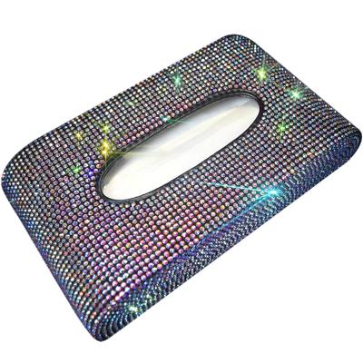 China Diamond Car Tissue Box Shaped Car Tissue Block Covered Car Rhinestone Diamond Auto Tissue Holder Styling Crystal Diamante Bling Cover Colorful for sale