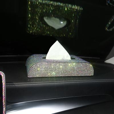 China Diamond Car Tissue Box Shaped Car Tissue Block Covered Car Rhinestone Diamond Auto Tissue Holder Styling Crystal Diamante Bling Cover Colorful for sale