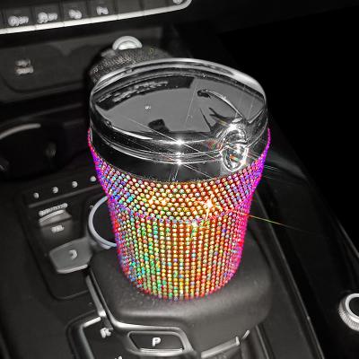 China Morden Bling Pink Car Cigarette Ashtray with Blue LED Light Indicator Smokeless for Most Car Cup Holder for sale