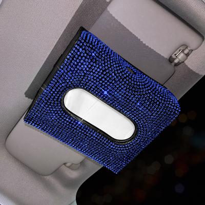 China Multifunctional Diamond Bling Diamond Car Tissue Box Car Supplies Armrest Box Sunshade Seat Back-mounted Extraction Folding Paper Box for sale