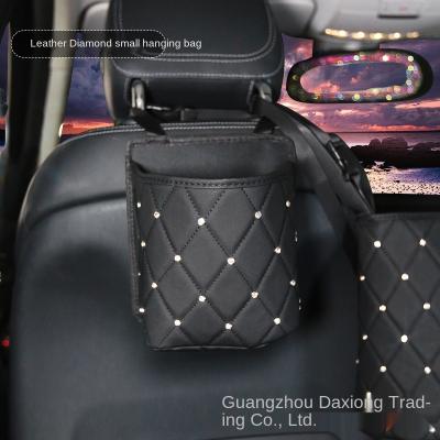 China Diamond Bling Diamond Car Storage Bag For Multifunctional Leather Purse Holder Goddess Seat Black Car Storage Bag For Car for sale