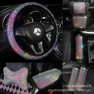 China Diamond Shining Bling Auto Seat Belt Cover Handbrake Cover Cushion Luster Crystal Diamond Car Decor Accessories Shift Gear Knob for sale