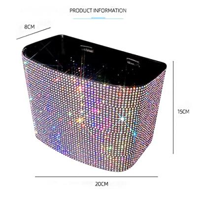 China Waterproof Organizer Diamond Car Trash Can Big Capacity Mini Vehicle Trash Bin Glitter Back Seat Holder Waste Bin Container for sale