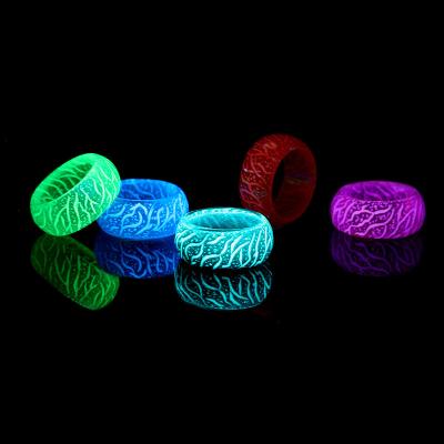 China Hiphop Pattern Ring Ins Hot Seller Bar Festival Decoration Colorful Luminous Glow In The Dark Gift Rings for sale