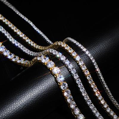 China Sterling Silver Hip Hop CLASSIC 5mm CZ Iced Out Round Silver Diamond Tennis Link Necklace Chain Body Jewelry 925 Cut for sale