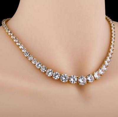 China High Quality Hiphop CZ Diamond Tennis Necklace 12mm Gold Plated Big Small Unique Round Zircon Tennis Chain for sale