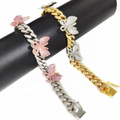 China New Design Hiphop Women Hip Hop Foot Good Jewelry Butterfly Cuban Link Anklet 8mm Ice Out Cuban Link Anklets for sale