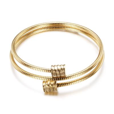 China High Quality Three-color Titanium Wire Cable Steel Wire Double-Layer Simple Bracelet With Adjustable Size For Women for sale