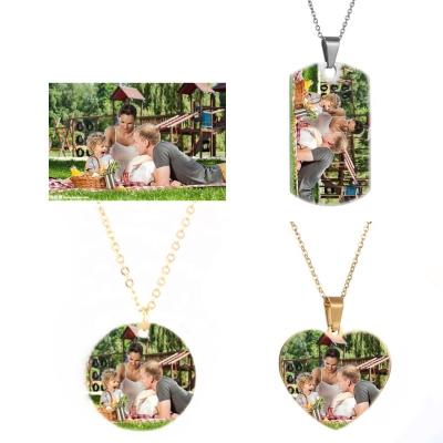 China Fade Customizable Engraved Round Heart Photo Pendants Stainless Steel Square Memory Never Engrave Letter Picture Necklace for sale