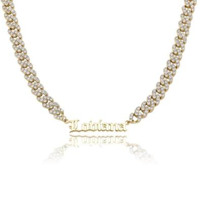 China CLASSIC Custom Old English Name Necklace Gold Plated Stainless Steel Initial Letter Pendant Iced Out CZ Diamond Cuban Link for sale