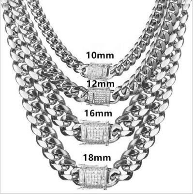 China Wholesale 8-18mm CLASSIC Gold Plated Chain Bling Stainless CZ Stone Clasp Miami Link Steel Cuban Hip Hop Jewelry for sale