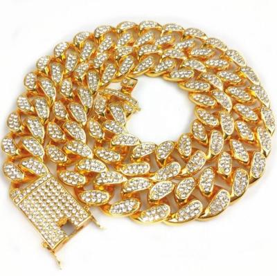 China Hiphop Full Of Diamond Bling Crystal CZ Bracelet 20mm Micro Pave Miama Cuban Link Chain Hip Hop Hitter Ice Necklace for sale