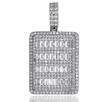 China Casual/Sporty Fine Jewelry Hip Hop Full Rectangular Zircon Square Men's Necklace Ice Out Wand CZ Dogtag Pendant for sale